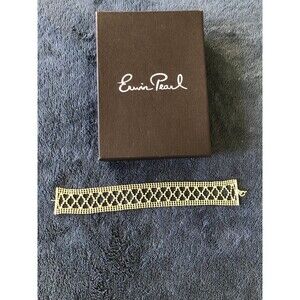 Vintage Erwin Pearl wide beaded gold 925 sterling silver bracelet with gift box